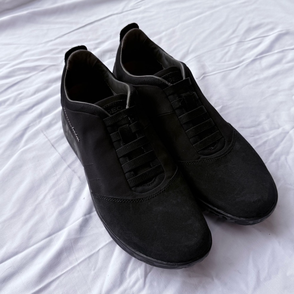 NWT GEOX Respira Men's Black Elastic Laced Sneakers